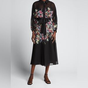RICKIE FREEMAN FOR TERI JON Border-Print Chiffon Shirtdress - Size 10